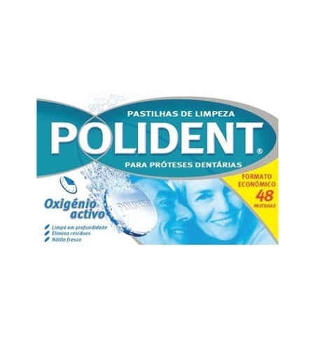 Pastilhas de Limpeza POLIDENT Próteses Dentárias 48un