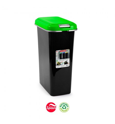 Contentor 25L Plástico Preto Tampa Verde