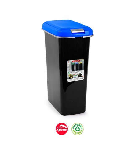 Contentor 25L Plástico Preto Tampa Azul