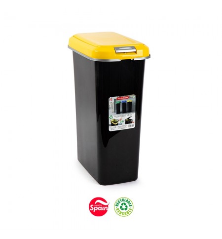Contentor 25L Plástico Preto Tampa Amarelo