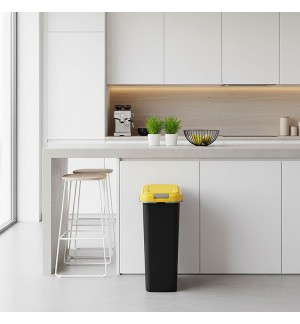 Contentor 25L Plástico Preto Tampa Amarelo