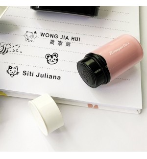 Carimbo Objetos Redondo Name Stamp Rosa Personalizado 1un