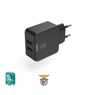 Carregador USB-A 2 Portas 12W Benfica Preto