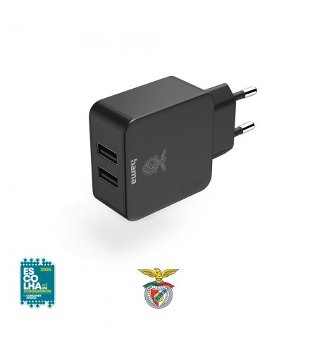 Carregador USB-A 2 Portas 12W Benfica Preto