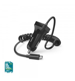 Carregador Isqueiro Auto USB-C 12W 1m Preto