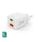 Carregador USB-C + USB-A 20W Rápido Mini-charger Branco