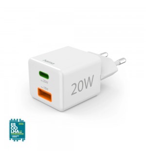 Carregador USB-C + USB-A 20W Rápido Mini-charger Branco