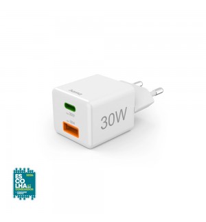 Carregador USB-C + USB-A 30W Rápido Mini-charger Branco