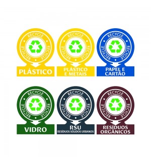 Sinalética Separação Resíduos Plástico Adesivo 141x110mm 6un