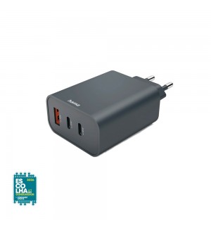 Carregador USB-C 2 Portas+ USB-A 1 Porta PD 65W Rápido Cinza