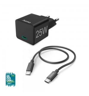Carregador USB-C PD 25W Rápido Cabo 1,5m Preto