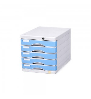 Móvel Secretária 5 Gavetas Cinza/Azul