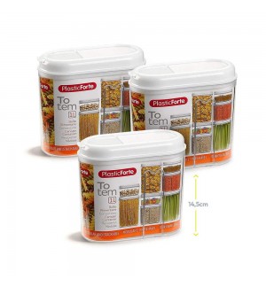 Caixa Multiusos 1000ml Plástico c/Tampa Totem Branco 3un