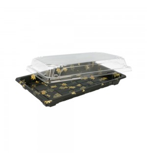 Caixa Plástico Sushi c/ Tampa 22x14x4cm Preto 50un