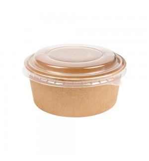 Saladeiras 750ml Cartão Redondo Cor Kraft com Tampa PET 25un