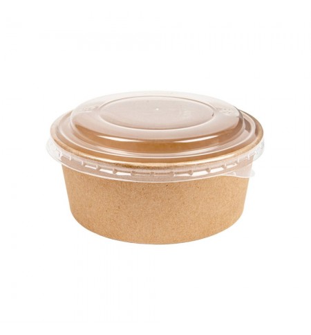Saladeiras 750ml Cartão Redondo Cor Kraft com Tampa PET 25un