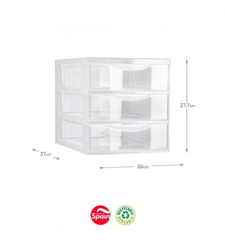 Bloco 3 Gavetas Plástico Easy 26x37x27,7cm Transparente
