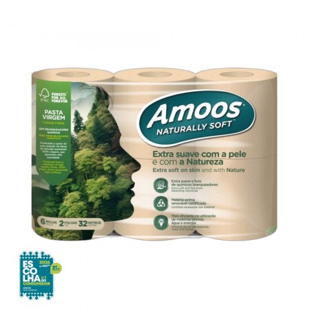 Papel Higiénico Doméstico 32mts 2Fls Amoos Naturally 6un