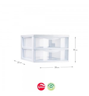 Bloco 2 Gavetas Plástico Easy 26x37x19cm Branco/Transparente