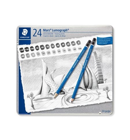 Lápis Grafite 100 G24 STAEDTLER Mars Lumograph Cx Metal 24un