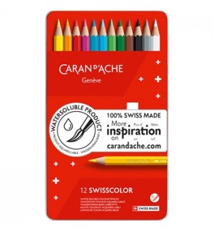 Lápis Cor Aguarelável 12un Cx Metal Caran DAche Swisscolor