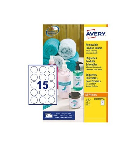 Etiquetas Redondas Removíveis 51mm Avery 25 Folhas 375un