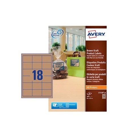 Etiquetas Kraft 062x042mm Avery 20 Folhas Castanho 360un