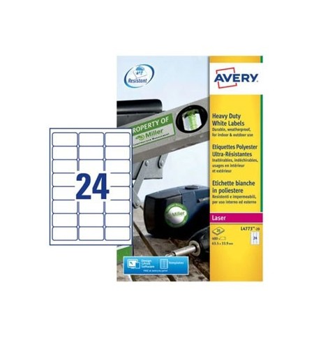 Etiquetas Resistentes 063,5x033,9mm Avery 20 Folhas 480un