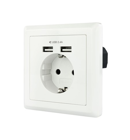 Tomada de Parede Encastre 2x Portas USB-A