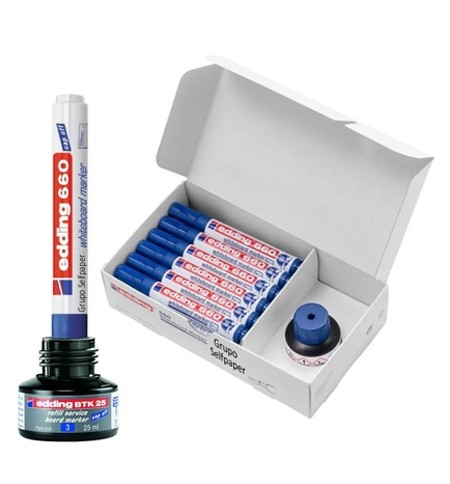 Marcador Quadros Brancos Recarregável Edding 660 Azul 20u+15