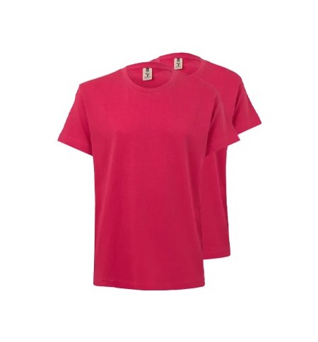 T-Shirt Criança Algodão 155g Rosa Forte Tamanho 12/14 Pack2
