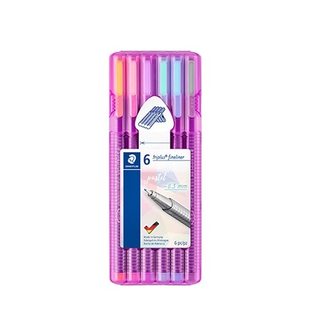Marcador Fino Staedtler Triplus 334 0,3mm 6 Cores Pastel 6un