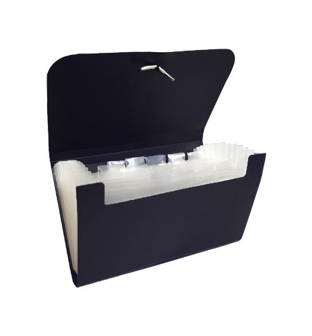 Pasta Plastico c/Elasticos Check size c/ 12 Divisorias Preto