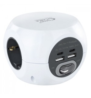 Extensão 3 Tomadas 2x USB-A + 2x USB-C