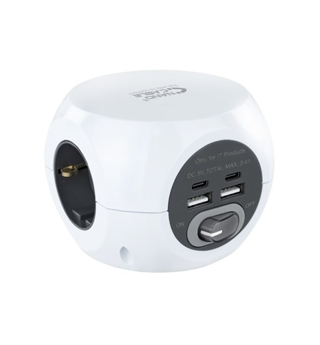 Extensão 3 Tomadas 2x USB-A + 2x USB-C