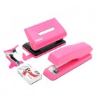 Conjunto Agrafador+ Furador + Saca Agrafos Eagle Rosa Néon