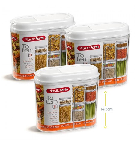 Caixa Multiusos 1000ml Plástico c/Tampa Totem Branco 3un