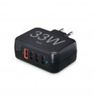 Carregador USB-A 4 Portas QC 33W Rápido Preto