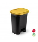 Contentor 27L Plástico Preto Tampa Amarela com Pedal