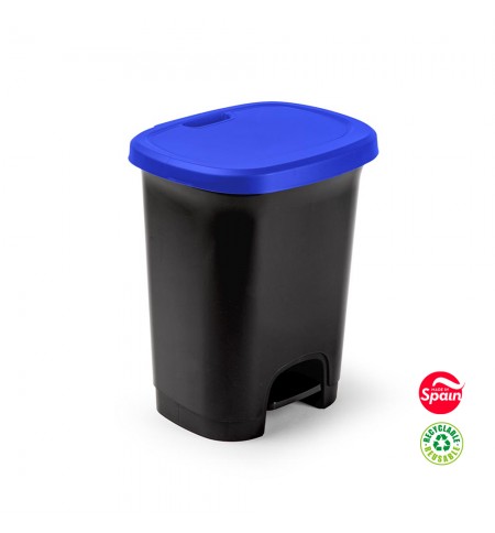 Contentor 27L Plástico Preto Tampa Azul com Pedal