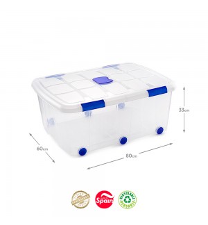 Caixa Plástico com Rodas 80x60x33cm 100L