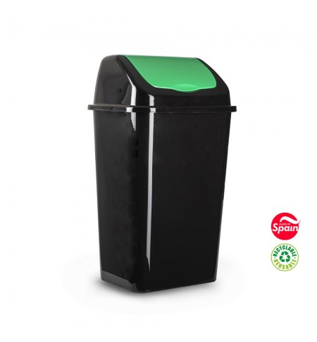 Contentor 30L Plástico Tampa Basculante Preto/Verde