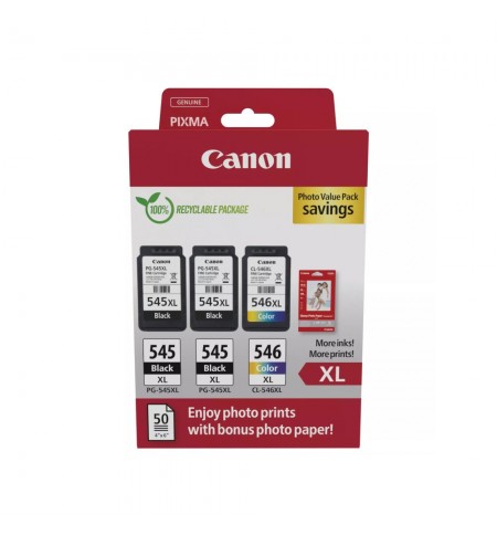 Pack Tinteiros Canon 545XLx2/546XL Preto/Cor+Papel 8286B015
