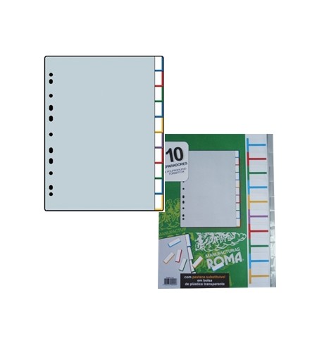 Separadores A4 Plástico c/Pestana 10un Cinzento Roma162