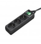 Bloco 3 Tomadas + Interruptor Cabo 3mts Preto