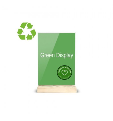 Expositor Porta Folhetos Acrilico 2 Faces A5 Base T Madeira