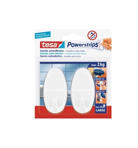 Gancho Oval Tesa Powerstrips + 4 Tiras Large Branco 2un